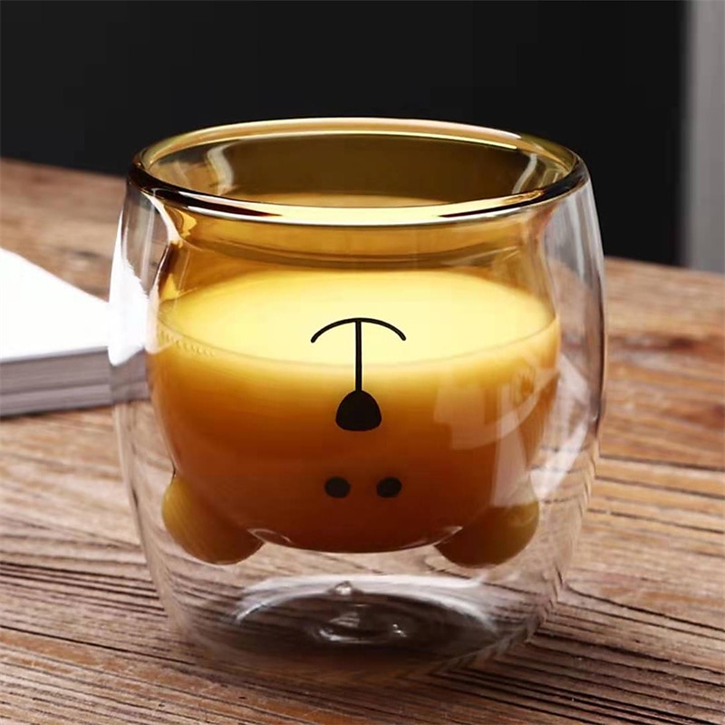 tazze creative tazza di vetro borosilicato a doppio strato di cartone animato tazza di anatra tazza di orso tazza di latte tazza di acqua per uso domestico giorno divertente san valentino del 2025 a $19.49 –P7