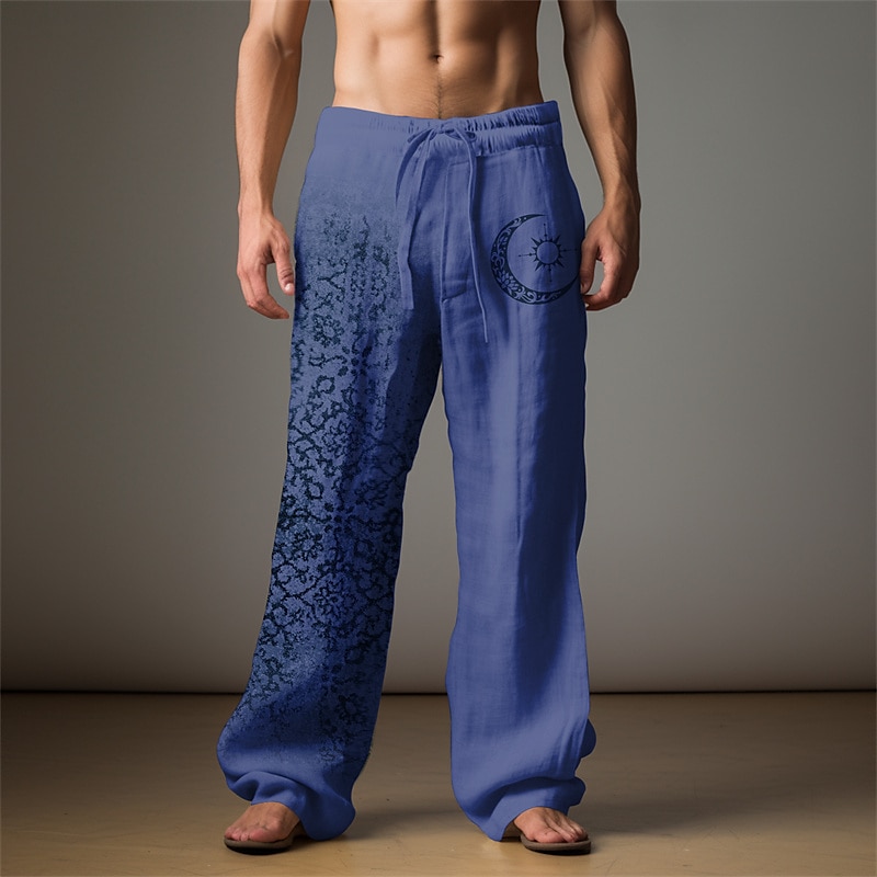 Voor heren Grafisch MOON Linnen broek Broeken Wijde broek Medium Taille Casual Vakantie Alledaagse kleding Uitgaan Lente Herfst Zwart Licht Bruin Blauw 2025 - $28.99 –P6