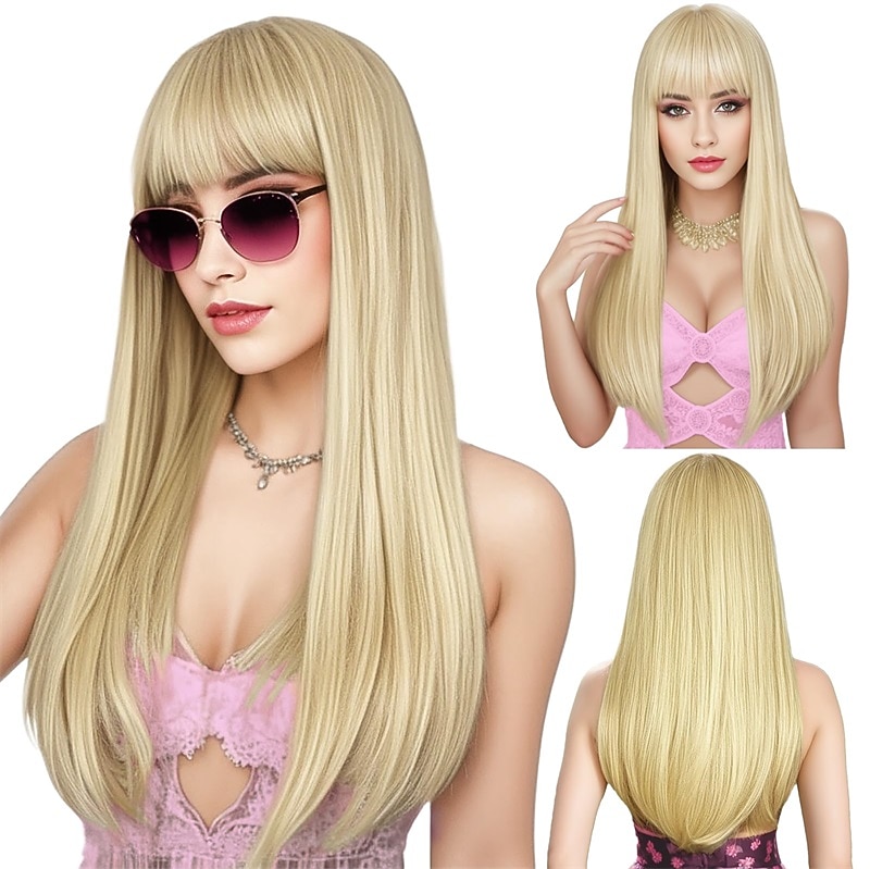 parrucche nere per donna parrucca lunga diritta con frangia parrucche di capelli neri parrucca sintetica da donna resistente al calore per l'uso quotidiano nelle feste 22 pollici del 2025 a $23.99 –P6