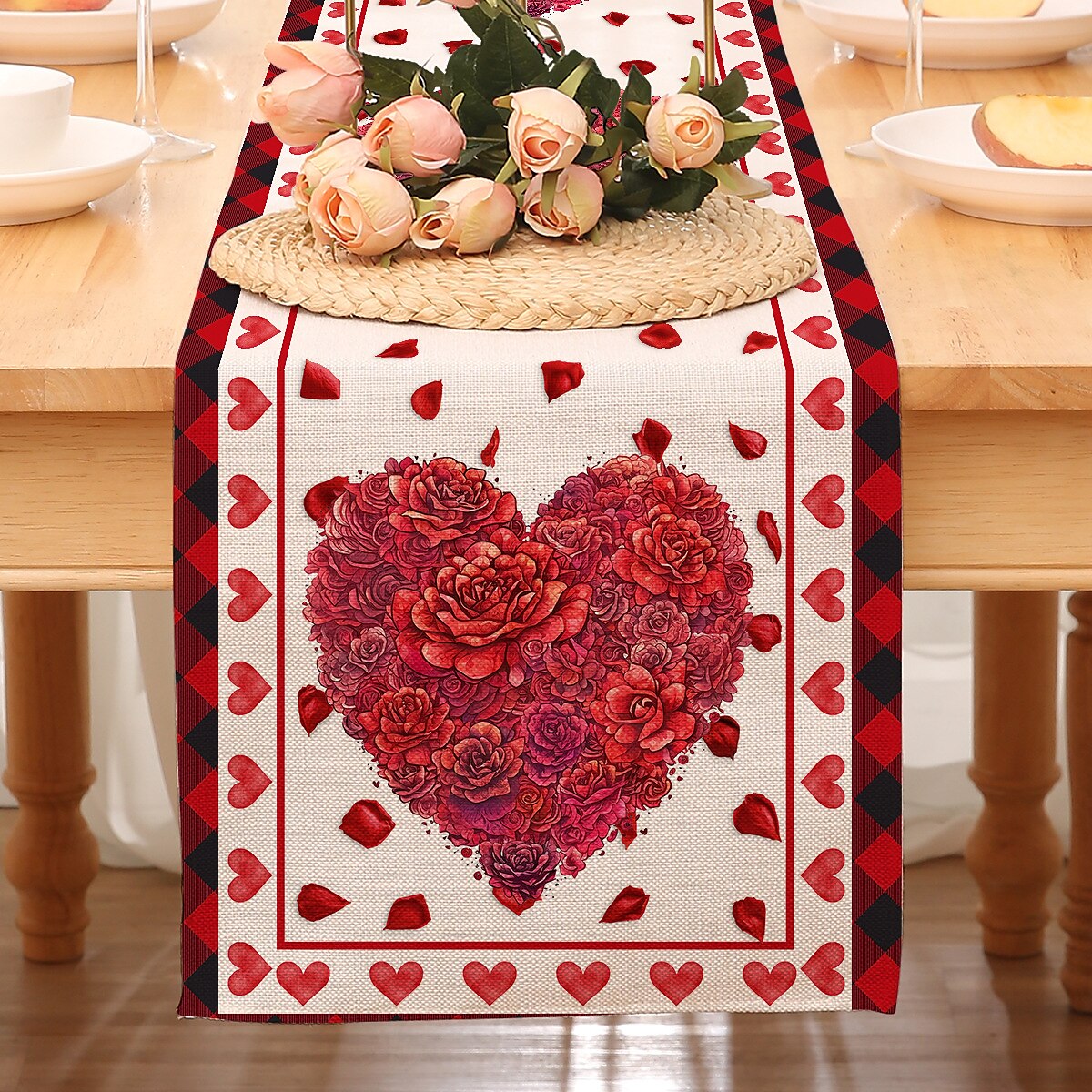 Valentines Day Table Runner Holiday Table Runner Seasonal Farmhouse Burlap Table Cloth for Wedding Anniversary Home Kitchen Dinner Table Party Decor 2025 - $7.49 –P8