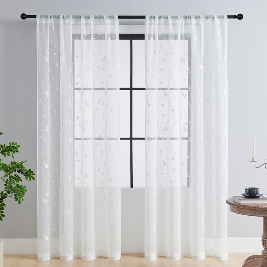 Rideau semi-transparent blanc brodé de feuilles, ensemble de rideaux à passe-tringle, panneau de fenêtre, drapé pour chambre de fille/chambre d'enfant/crèche/salon 1 panneau de 2025 ? $18.49 –P16