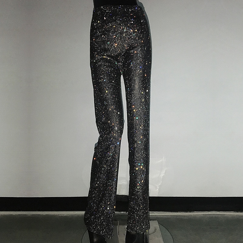 Metallic Sparkle Pants Sheer Mesh Rhinestone Cover Up Disco Solid Color Women's Party Club Pride Parade Adults' Pants 2025 - $86.99 –P10