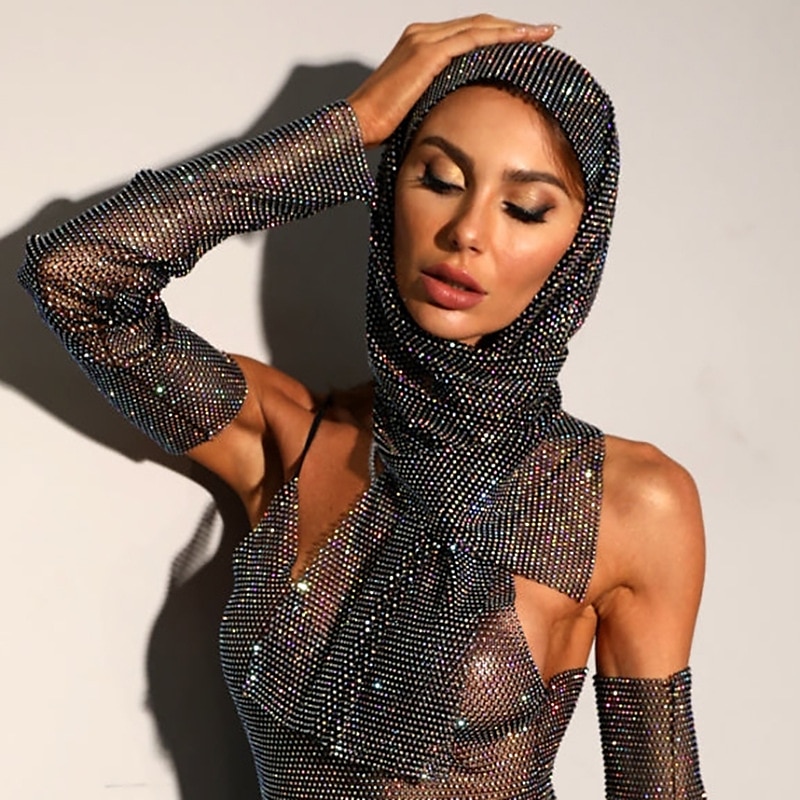 Strass a rete trasparente Avvolgimento della testa sciarpa sciarpa Metallico Brillanti Sensuale Poliestere Per Da discoteca Cosplay Carnevale Per donna Bigiotteria Gioielleria di moda del 2025 a $24.99 –P6