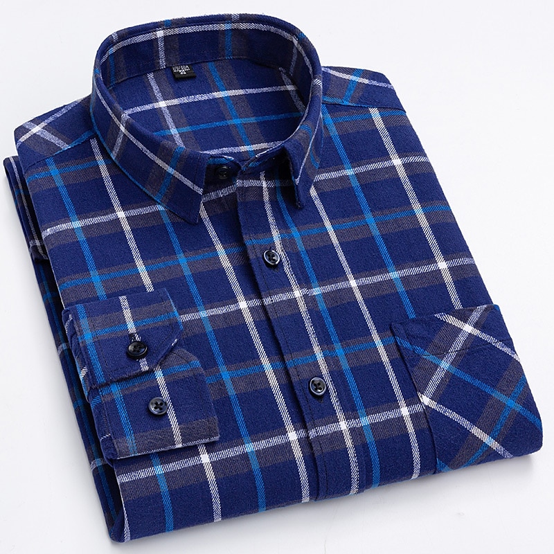 Voor heren Overhemd Ruitjes Toimisto & ura Bruiloft Marineblauw Blauw Hemelsblauw Donkergroen Lange mouw Revers Lente & Herfst Kleding Voorvak 2025 - $35.99 –P2