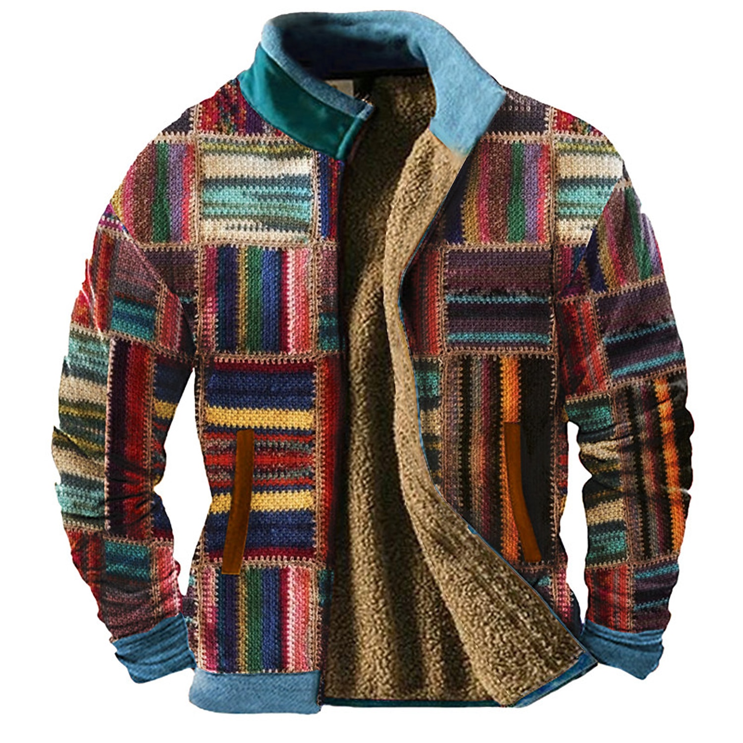 Men's Graphic Patchwork Sweatshirts Zip Sweatshirt Fleece Jacket Outerwear Long Sleeve Sweatshirt Stand Collar Daily Casual Vintage Retro Vacation Holiday Going out Fleece Winter 2025 - $36.99 –P1