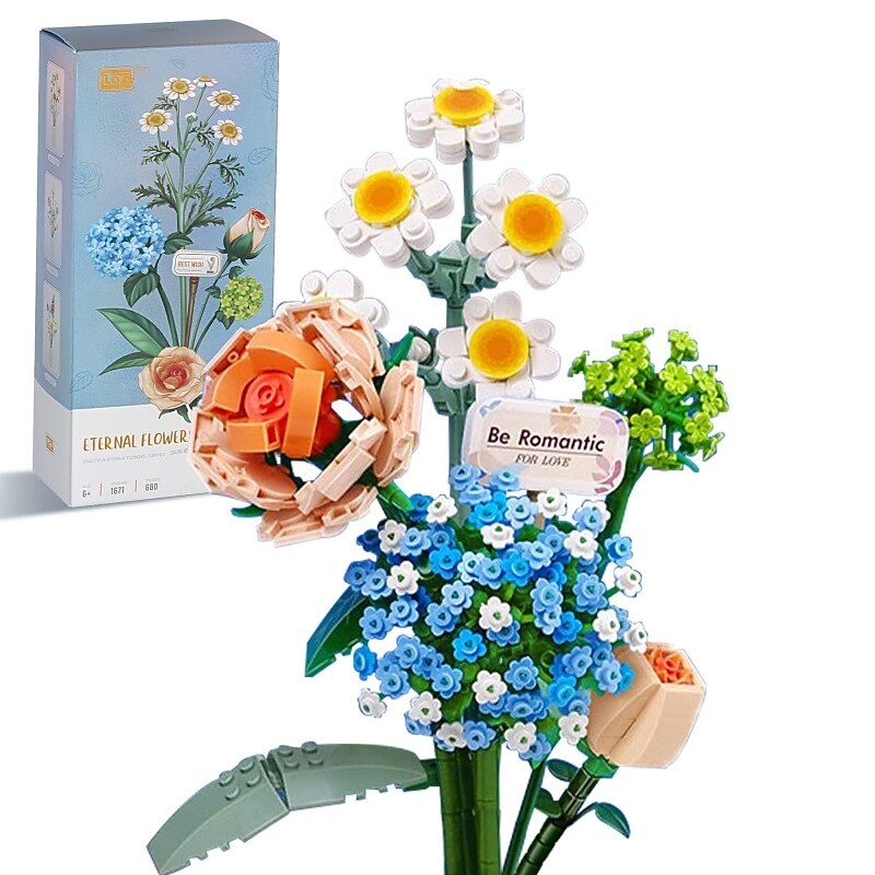 Regali di Natale per donne Mamma Lei set di bouquet di mattoncini in miniatura Fiori artificiali DIY decorazione unica per la casa Serie piante adatta per ragazze di 8-12 anni regalo di San Valentino del 2025 a $50.99 –P1