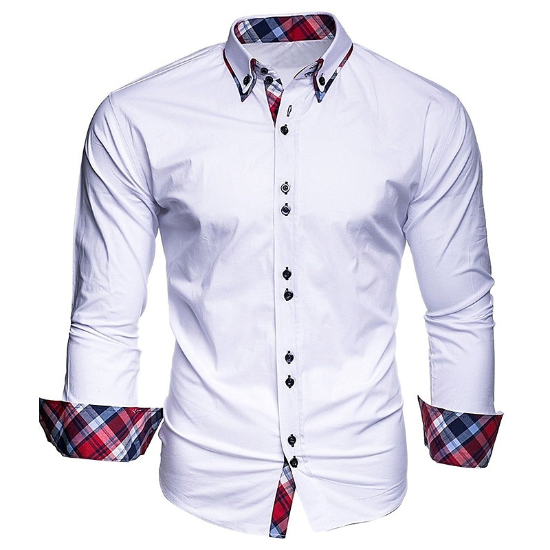 Herren Oberhemd Knopfhemd Schwarz Weiß Wein Langarm Farbblock Umlegekragen Frühling & Herbst Hochzeit Täglich Bekleidung Hemden mit Kragen 2025 - $16.49 –P3