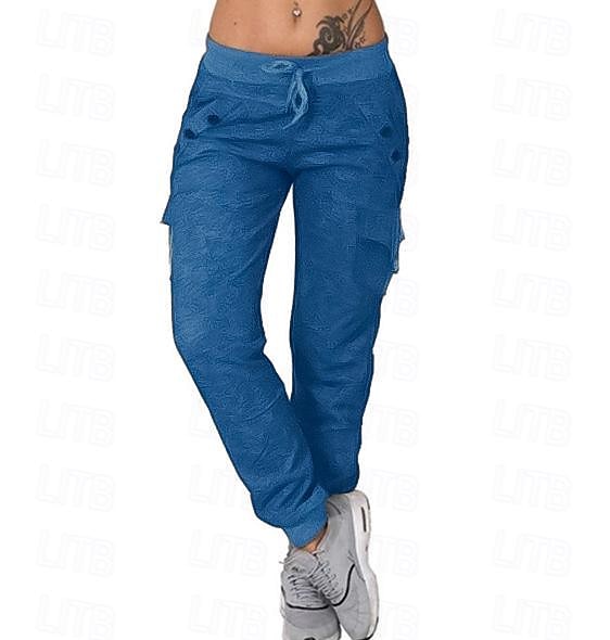 Women's Normal Cargo Pants Sweatpants Joggers Casual / Sporty Athleisure Full Length Mid Waist Plain Multiple Pockets Elastic Drawstring Design Comfort Leisure Sports Weekend Black Pink Blue Light 2025 - $27.99 –P2