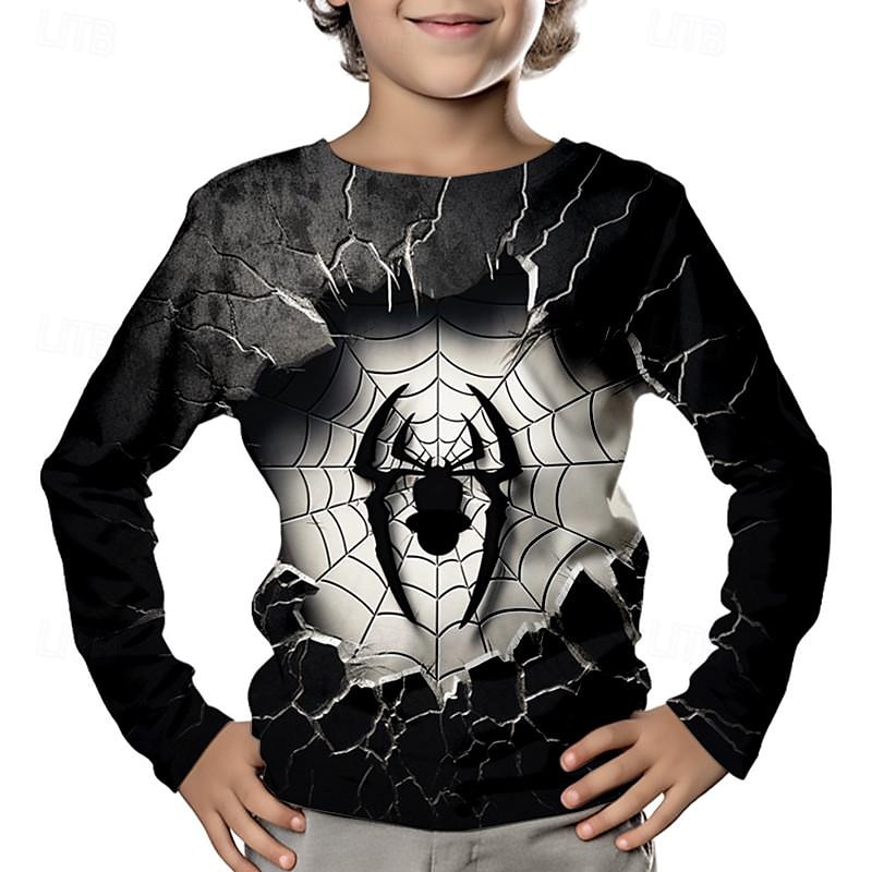 Poikien 3D SPIDER T-paita Paidat Pitkähihainen 3D-tulostus Kevät Syksy Urheilu Muoti Katutyyli Lapset 3-12 vuotta Tiukka pyöreä kaula-aukko ulko- Kausaliteetti Päivittäin Normaali 2025 - $13.99 –P2
