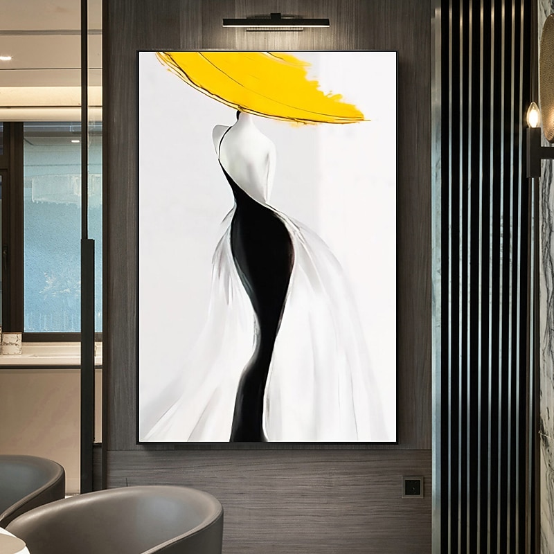 Женщина в желтой шляпе, современная абстрактная сексуальная женская фигура, холст, картина, ручная роспись, настенное искусство для гостиной, домашний декор, без рамки 2025 - $80.99 –P5