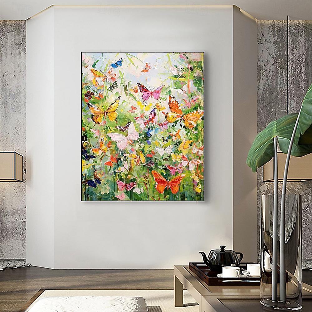 handgemaltes abstraktes buntes Schmetterlings-Ölgemälde auf Leinwand, Tiergemälde, originale Naturlandschaft, Streichmessergemälde, individuelle Pflanzkunst, modernes Ölgemälde für Wandkunst, 2026 - $130.99 –P5