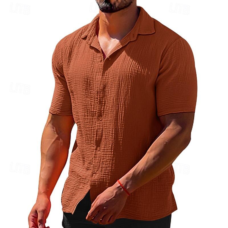 Men's Summer Shirt Casual Shirt Beach Shirt T Shirt Button Up Shirt Tee Black White Blue Brown khaki Short Sleeve Plain Lapel Vacation Hawaiian Button-Down Clothing Apparel Polyester Fashion Casual 2025 - $25.99 –P2