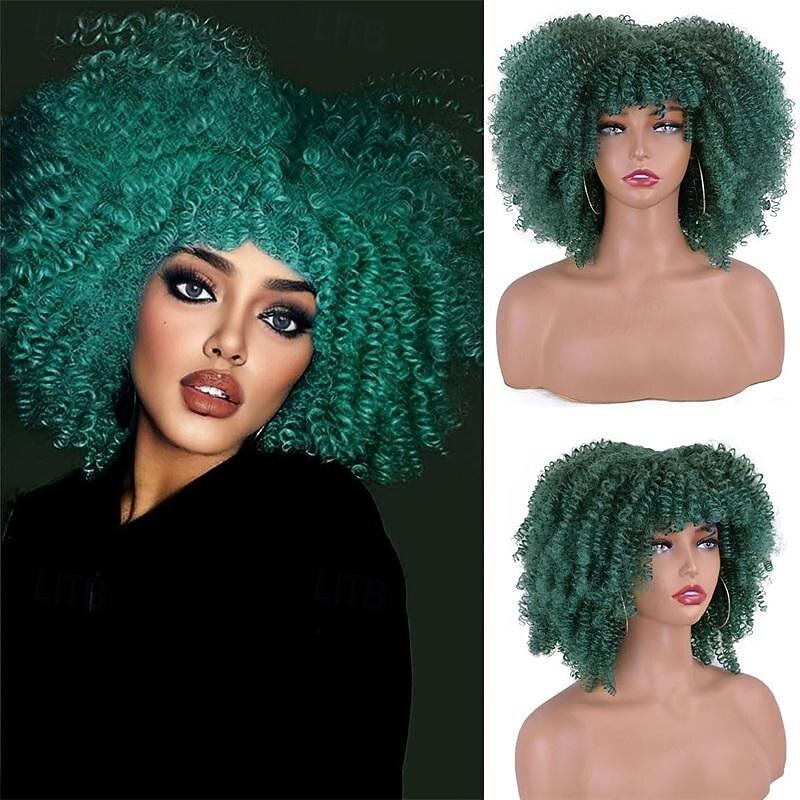 Afro Kinky Curly Wig with Bangs 12 Inches Synthetic Full Wigs Heat Resistant Short Kinky Curly Wigs for Daily Party Halloween Wigs 2025 - $21.99 –P19