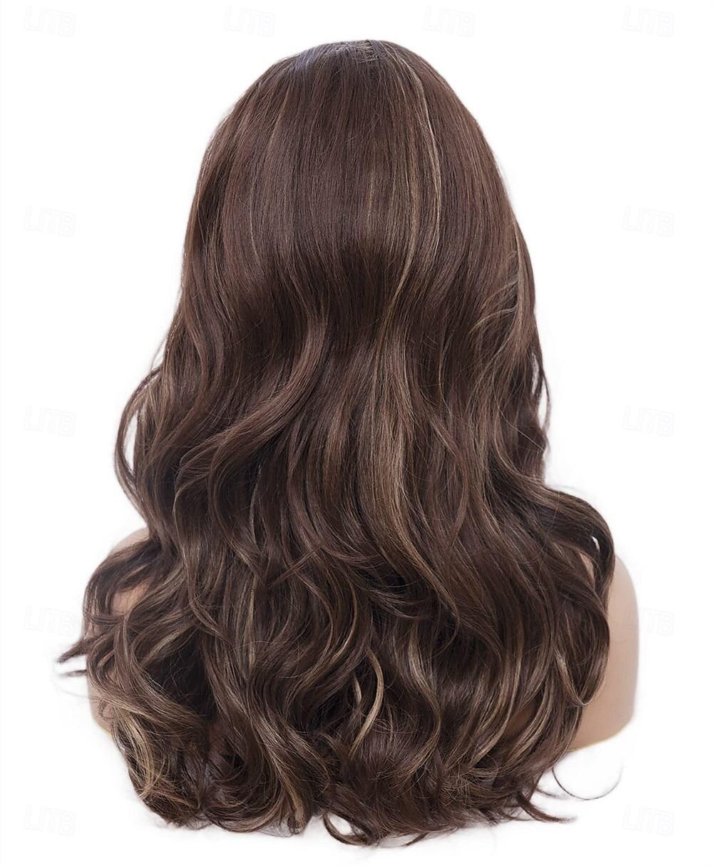 Lange braune Mischperücke mit Pony Retro Bouffant Duttperücken passend zu 80er Kostümen oder Karneval Partys Halloween Perücken 2025 - $23.99 –P5