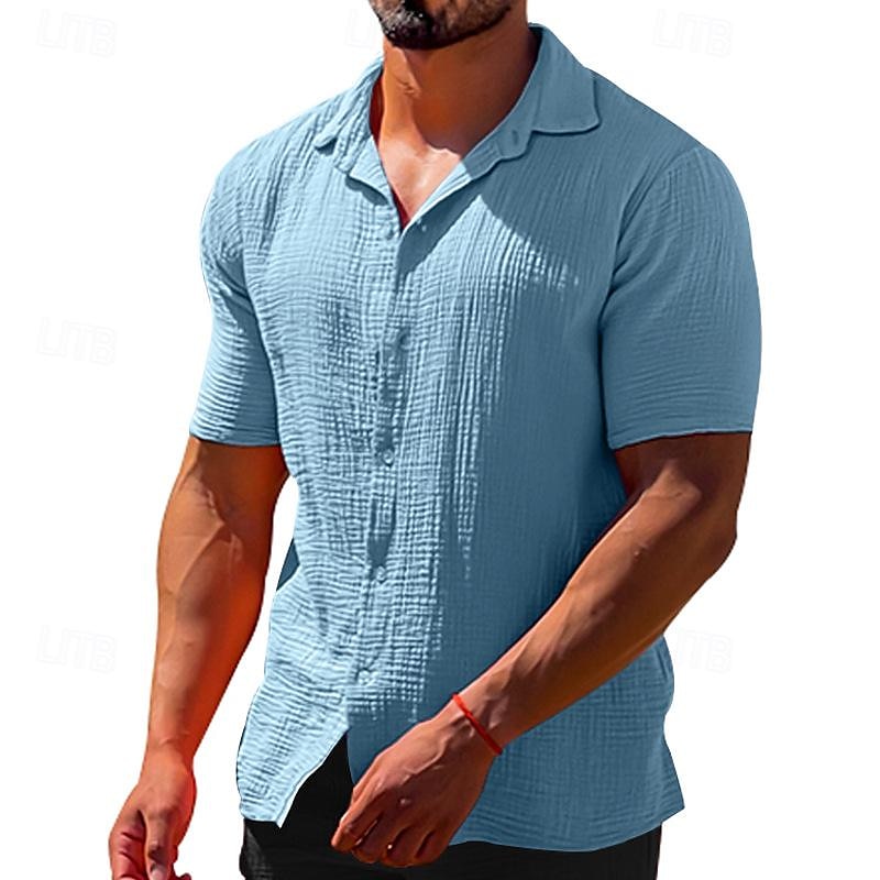 Men's Summer Shirt Casual Shirt Beach Shirt T Shirt Button Up Shirt Tee Black White Blue Brown khaki Short Sleeve Plain Lapel Vacation Hawaiian Button-Down Clothing Apparel Polyester Fashion Casual 2025 - $25.99 –P10