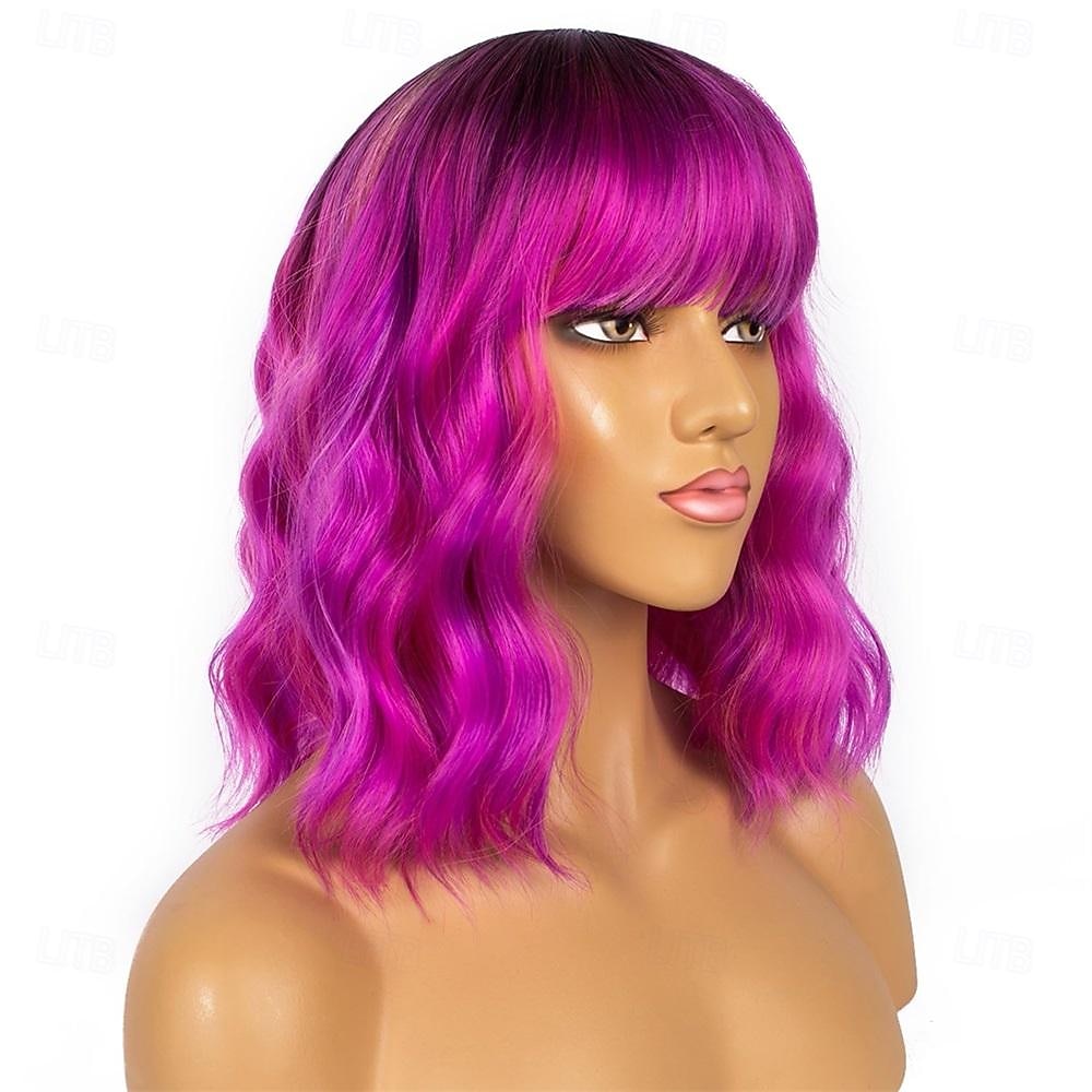 Perruques courtes bob vert foncé avec frange pour femmes perruque ondulée lâche perruque bouclée ondulée perruque synthétique de longueur d'épaule pour filles perruques de costume colorées perruques de 2025 ? $18.49 –P2