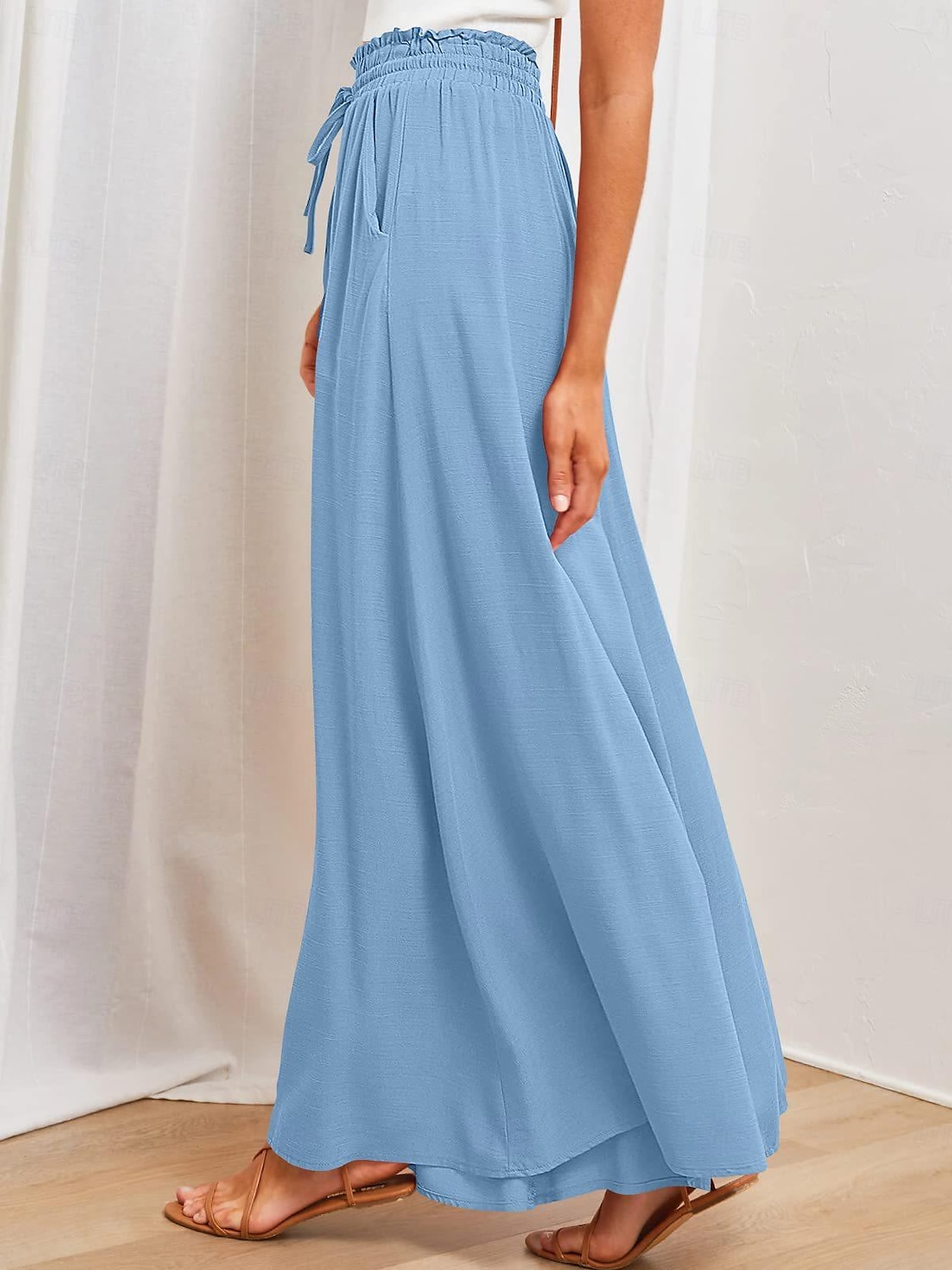 Femmes Jambe large Pantalon en coton et lin Pantalons Mode Longueur complète Trèfle Cordon de serrage Poches Latérales in in france they say Pontalon wide leg Respirabilité Confortable Non Elastique de 2025 ? $33.99 –P3