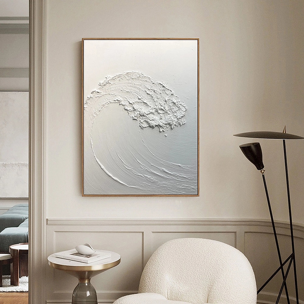groot met de hand geschilderd abstract wit olieverfschilderij golven schilderen op canvas modern olieverfschilderij kunst aan de muur handgeschilderd schilderij kunst aan de muur schilderij voor 2025 - $108.99 –P4