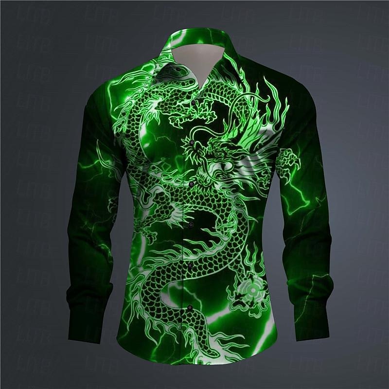 Homme Dragon Chemise Chemise boutonnée manche longue Abstrait Usage quotidien Sortie Printemps Col rabattu Imprimer Bouton bas Noir Jaune Rose Claire Rouge Bleu Roi de 2025 ? $26.99 –P2