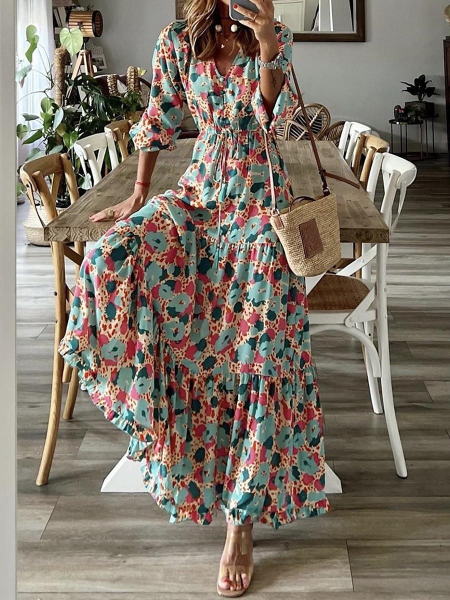 Damen kleid lang Paisley-Kleid Casual kleid Boho Chic Kleider Boho-Kleid Böhmen Ethnisch A-Linie Urlaub Strasse Festtage Lockere Passform Paisley-Muster Langarm V Ausschnitt Rosa Blau Grün Sommer 2025 - $52.99 –P2