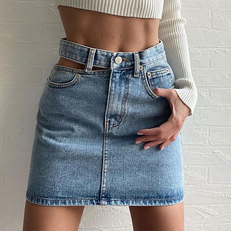 Pentru femei Fustă Bodycon Modă Casual Mini Talie Înaltă Fuste Mată Buzunar Stradă Dată Albastru piscină Vară Denim 2025 - $23.99 –P1