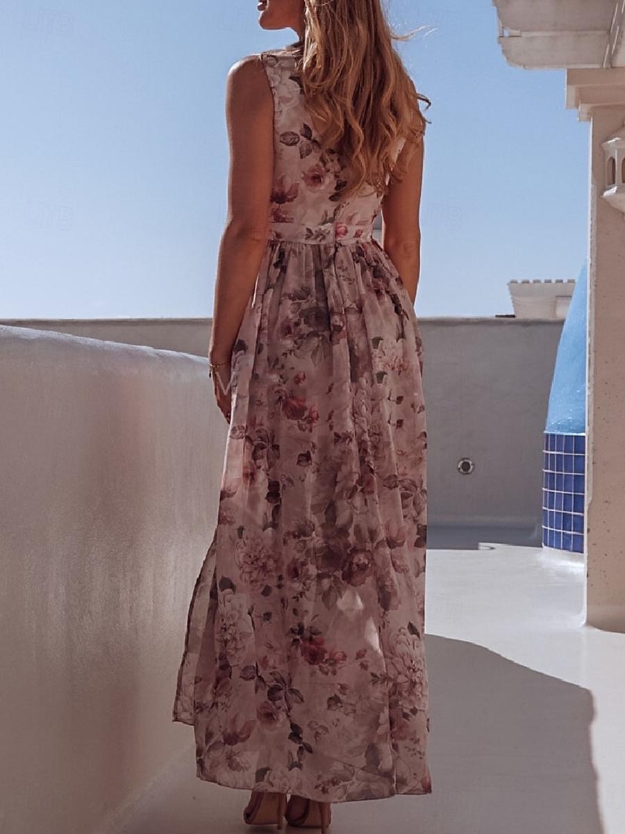Dam Långklänning Maxiklänning Vardagsklänning Swingklänning A linjeklänning Sommarklänning Hawaiisk Maxi Boho Semester Gata Helgdag Normal Blommig Ärmlös V-hals Gul Rodnande Rosa Grön Ljusblå Sommar 2025 - $41.99 –P6