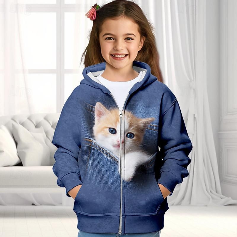 Ragazze 3D Gatto Felpa con Cappuccio Cappotto Abbigliamento Esterno Rosa Manica Lunga Autunno Inverno Attivo Carino Streetwear Bambini 3-12 Anni Con cerniera Streetwear Quotidiano Vestibilità regolare del 2026 a $18.49 –P4