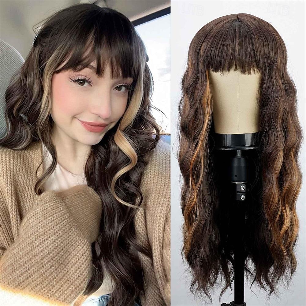 Green Wig with Bangs Soft Long Wavy Wigs for Women Curly Synthetic Fiber Wig Replacement Halloween Costumes Cosplay Party Wigs St.Patrick's Day Wigs 2025 - $21.99 –P1