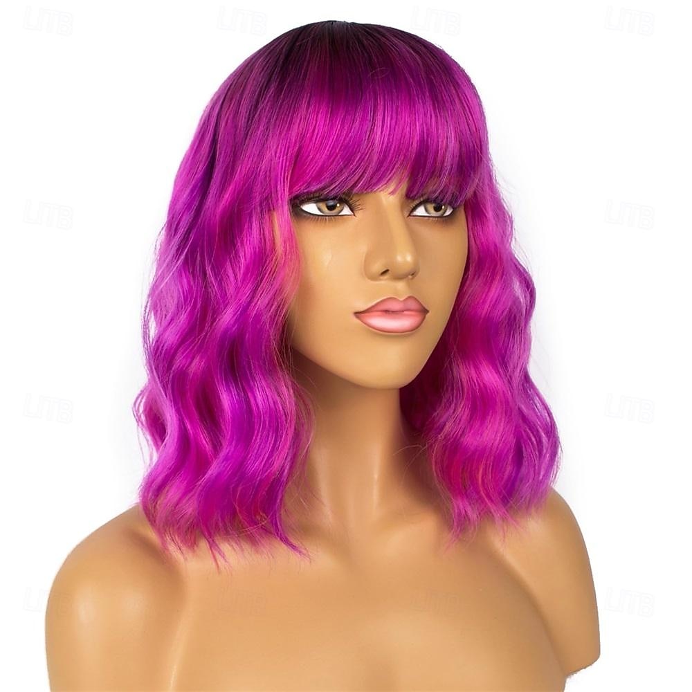 Perruques courtes bob vert foncé avec frange pour femmes perruque ondulée lâche perruque bouclée ondulée perruque synthétique de longueur d'épaule pour filles perruques de costume colorées perruques de 2025 ? $18.49 –P4