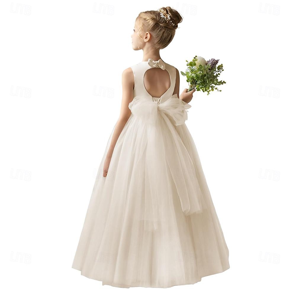 Barn Jente Blomsterjente kjole Festkjole Helfarge Ermeløs Bryllup jubileum Fest Mote Bedårende Daglig Polyester Vår Høst Vinter 2-12 år Hvit Champagne Gul 2025 - $53.99 –P13