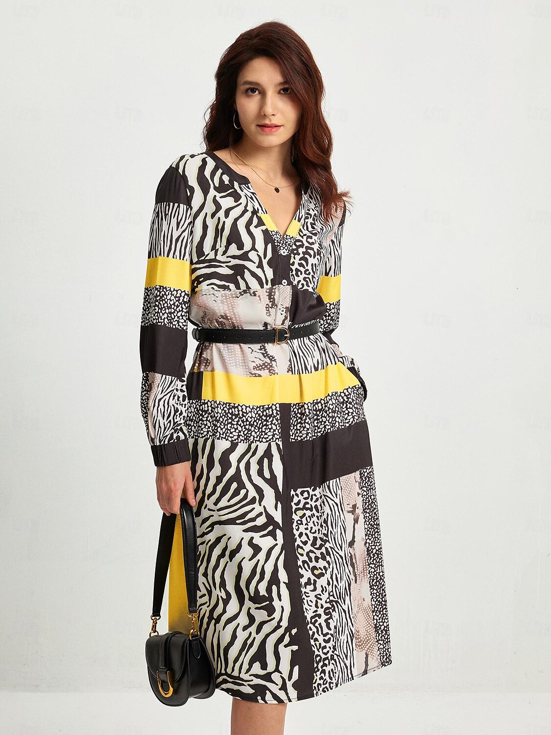 Satin Casual Leopard Print V Neck Midi Dress 2025 - $57.99 –P4