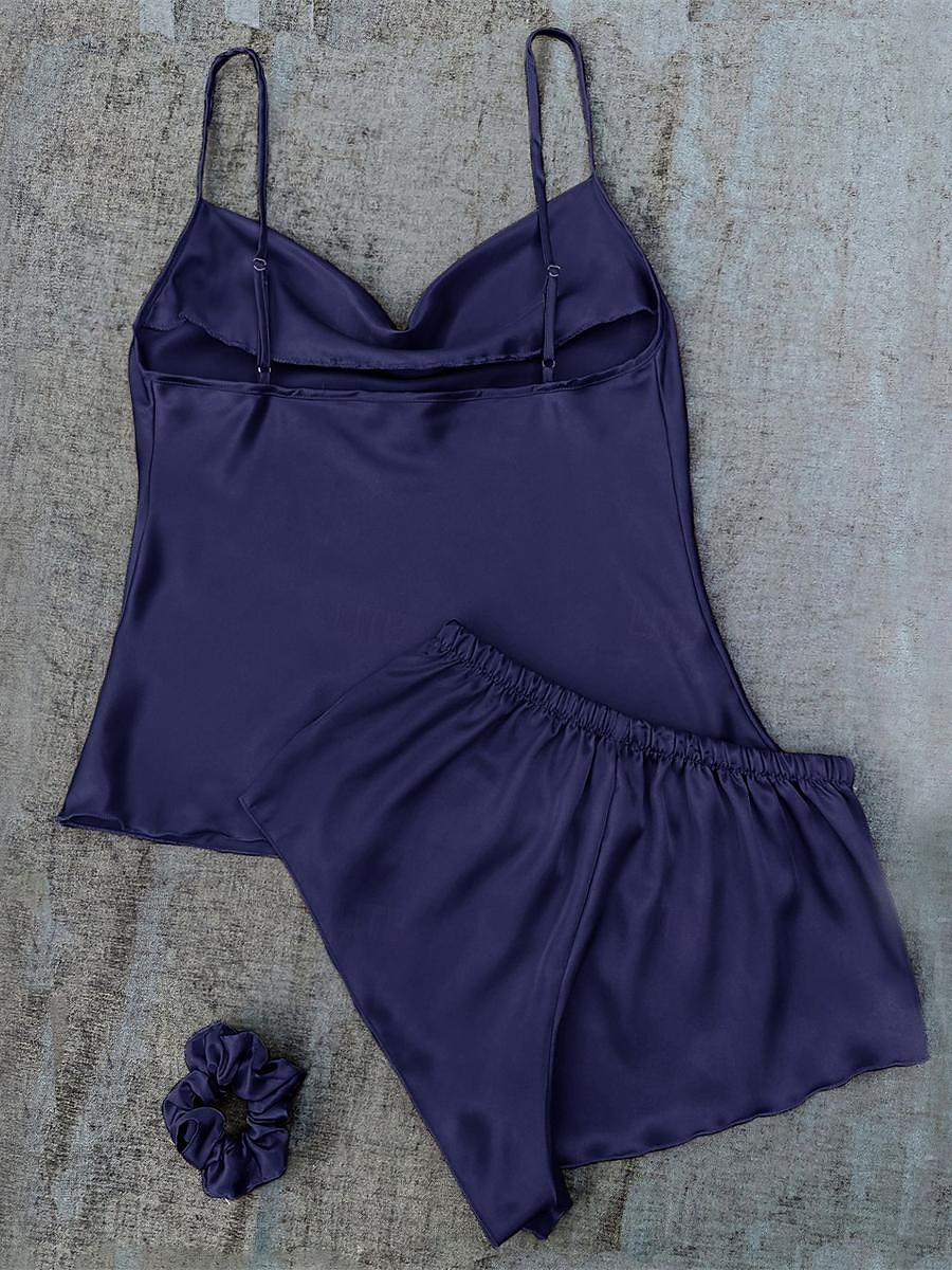 pyjamassett for kvinner 3 deler ren farge moteelskere komfort hjem daglig seng sateng silke pustende stropper ermeløse stropp topp shorts ryggløs elastisk midje sommer vår hjemmeantrekk 2025 - $19.49 –P7