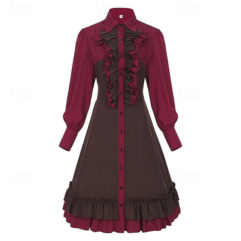 Lolita gotică Punk și gotic Steampunk Rochii Episcop Cu Volane Bloc Culoare Răsfrânt Costume de fancy Pentru femei Fantezie Steampunk Performanță Mascaradă Adulți Rochie 2026 - $48.99 –P1