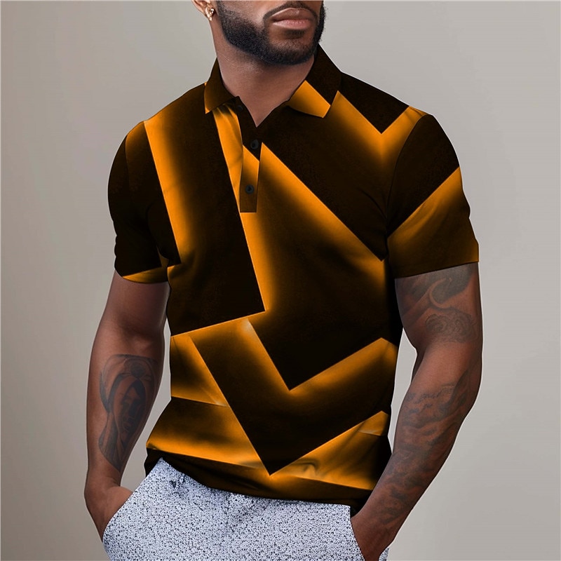 Homme Géométrique Chemise de golf Manche Courte Polos Chemises à Col Occasionnel Vêtements de vacances Tenue formelle Vêtements de festival Impression 3D Boutons Été Jaune de 2026 ? $23.99 –P17