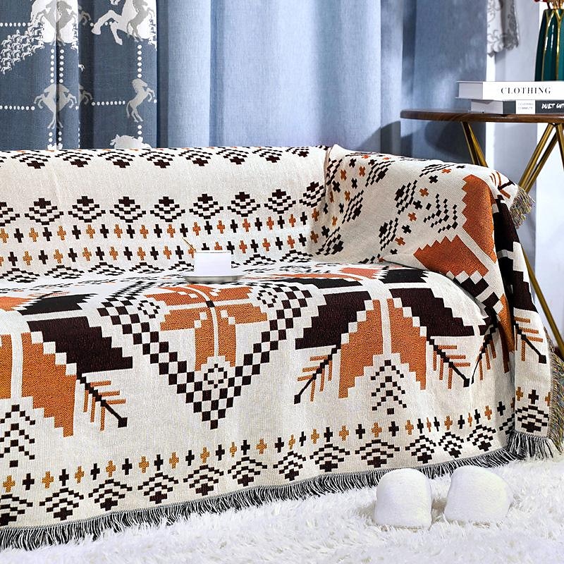 Boho-Mandala-Fadendecke, ländliche Geometrie, Sofa-Hängeteppich, gestrickte Sofadecke aus Baumwolle 2025 - $13.99 –P4