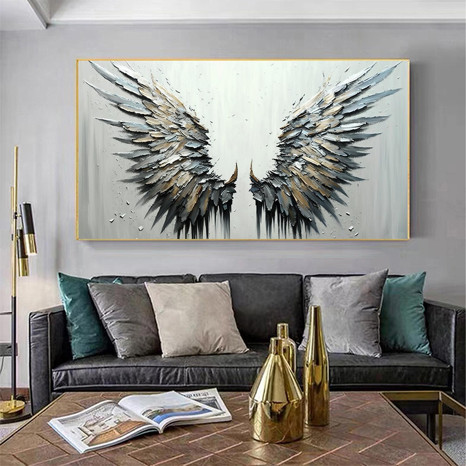 Handmade Original Angel Wing Oil Painting On Canvas Wall Art Decor Abstract Minimalist black Painting for Home Decor With Stretched Frame/Without Inner Frame Painting 2025 - $131.99 –P4