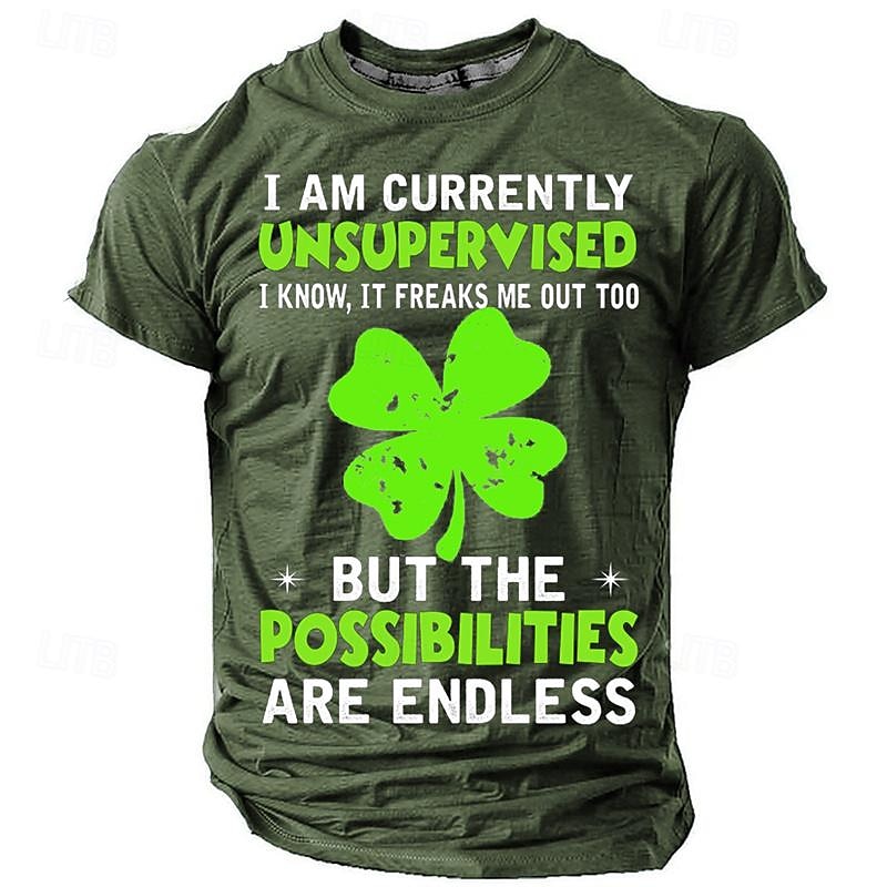 St. Patrick Men's Four Leaf Clover Shamrock I Am Currently Unsupervised I Know It Freaks Me out Too Lucky Irish T shirt Short Sleeve T shirt 3D Print Crew Neck Shirt Daily Designer Retro Vintage 2025 - $22.99 –P10