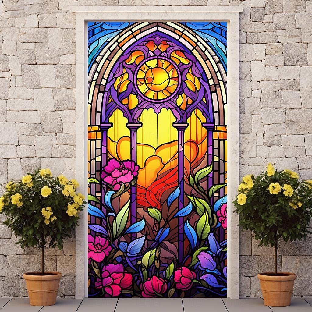 farget glass mandala dørdeksler veggmaleri dekor dør billedvev dør gardin dekorasjon bakteppe dør banner avtakbar for inngangsdør innendørs utendørs hjemme rom dekorasjon gårdshus dekor forsyninger 2026 - $28.99 –P15