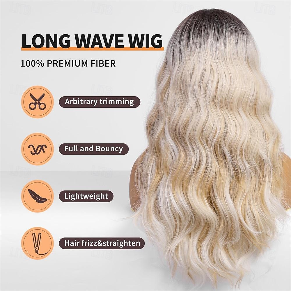 ombre vuile blonde pruiken met ponyblond lang golvend pruik voor dameslang krullend synthetisch haar pruik voor feest dagelijks gebruik 24in 2025 - $29.99 –P5