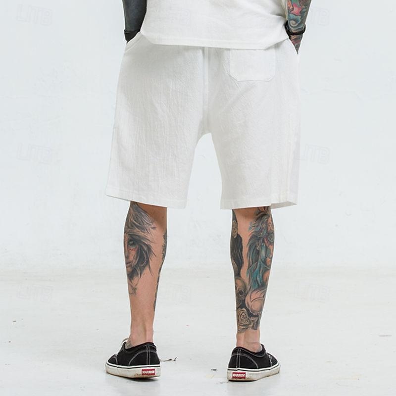 Homens Shorts de linho Shorts de praia Com Cordão Cintura elástica Tecido Respirável Macio Casual Final de semana Moda Roupa de rua Preto Branco Micro-Elástica de 2025 por $18.99 –P16