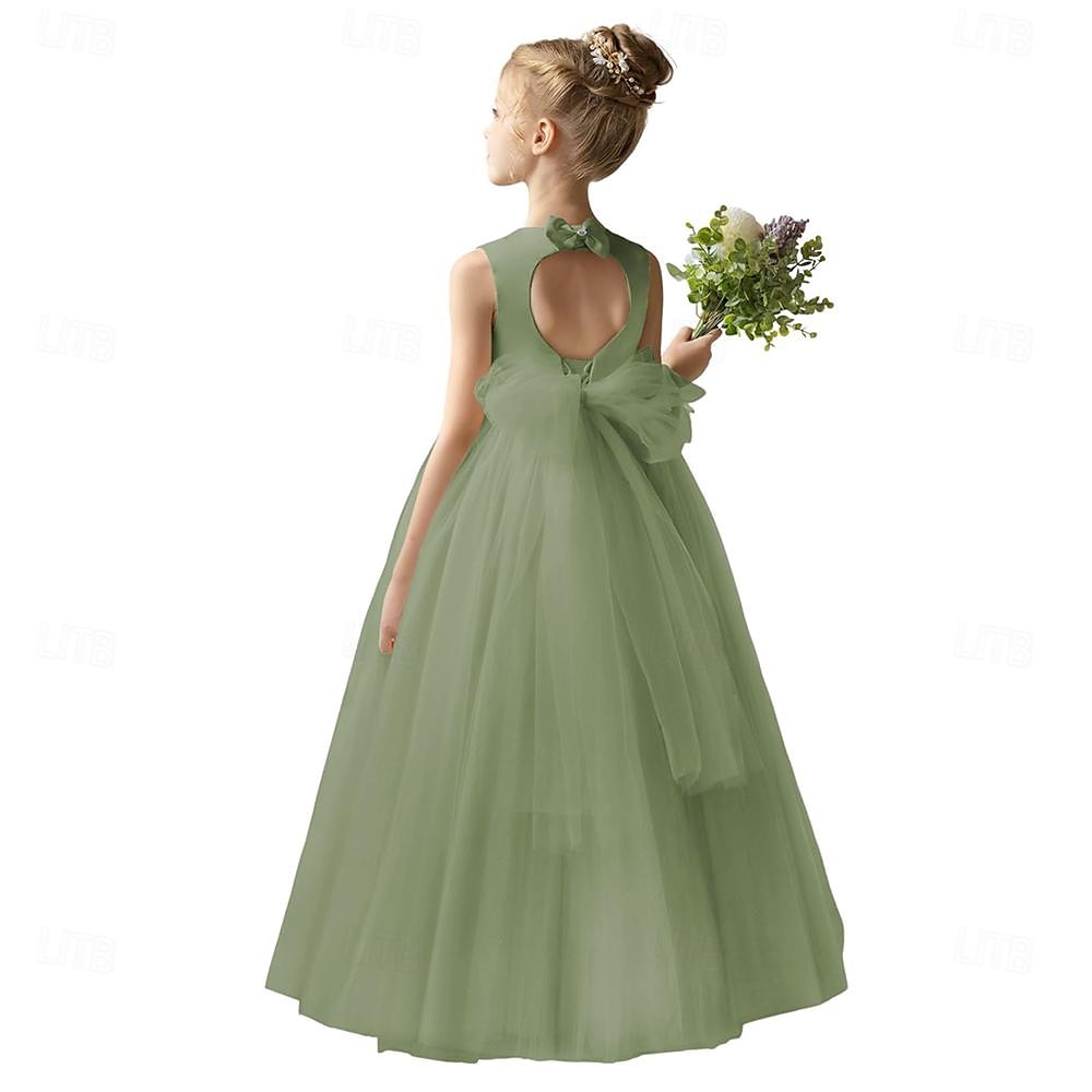 Barn Jente Blomsterjente kjole Festkjole Helfarge Ermeløs Bryllup jubileum Fest Mote Bedårende Daglig Polyester Vår Høst Vinter 2-12 år Hvit Champagne Gul 2025 - $53.99 –P12