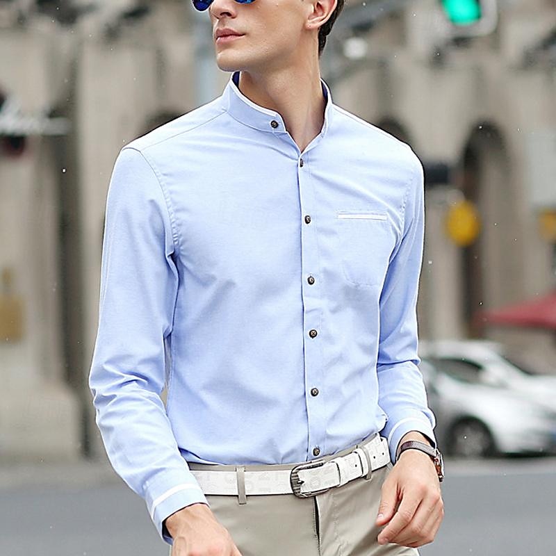Per uomo Camicia Camicia con colletto cinese Camicia con colletto alla coreana Camicia elegante Camicia con Bottoni Semplice Matrimonio Feste Rosa Blu Azzurro cielo Grigio scuro Manica Lunga Colletto del 2025 a $30.99 –P5
