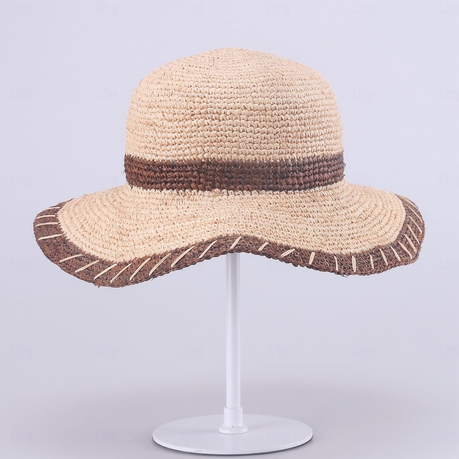 Hüte Strohfaser-Eimerhut Strohhut Sonnenhut Hochzeit Strand elegant einfach mit Spleißkopfbedeckung Kopfbedeckung 2025 - $17.99 –P6
