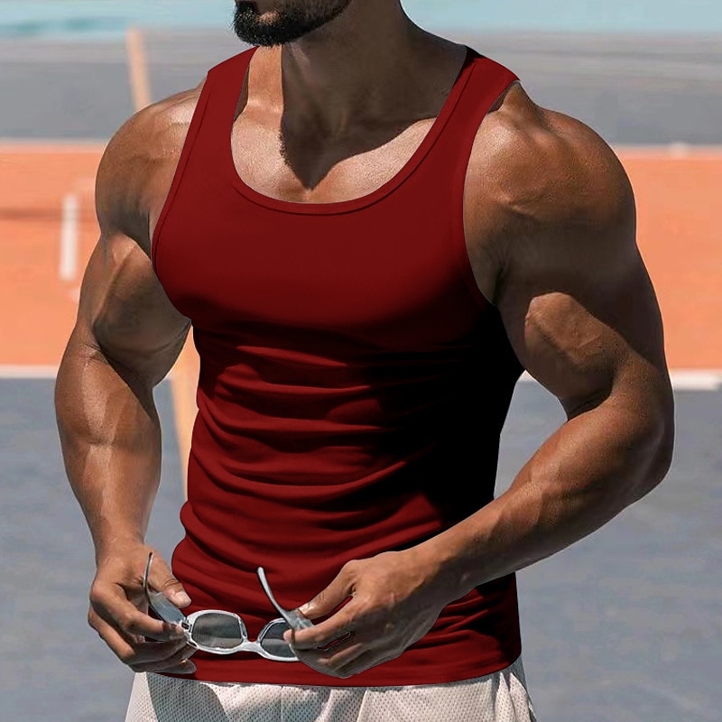 Homens Camiseta Malha Íntima Top de colete Camiseta Interior Sem Manga Decote Redondo Primavera Verão Tecido Moda Designer Básico Sexy Férias Rua Para Noite Preto Branco Vermelho Top Tee para Homens de 2025 por $16.49 –P13