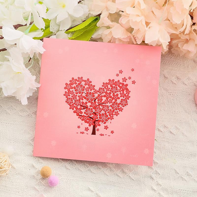 3D vyskakovací přání ke dni svatého Valentýna, design stromu s třešňovým květem, papírové vyřezávané přání ke Dni matek, požehnání a děkovné zprávy 2025 - $7.99 –P3