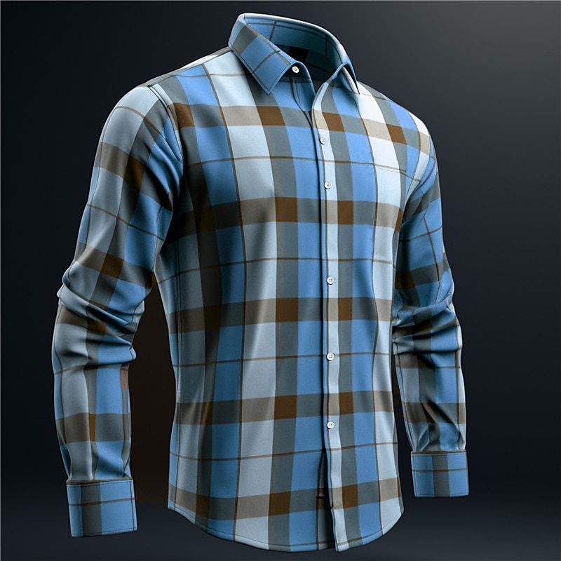 Men's Plaid / Check Geometric Pattern Shirt Button Up Shirt Long Sleeve Business Daily Wear Going out Spring Turndown Print Button-Down Blue Green Khaki 2025 - $24.99 –P6