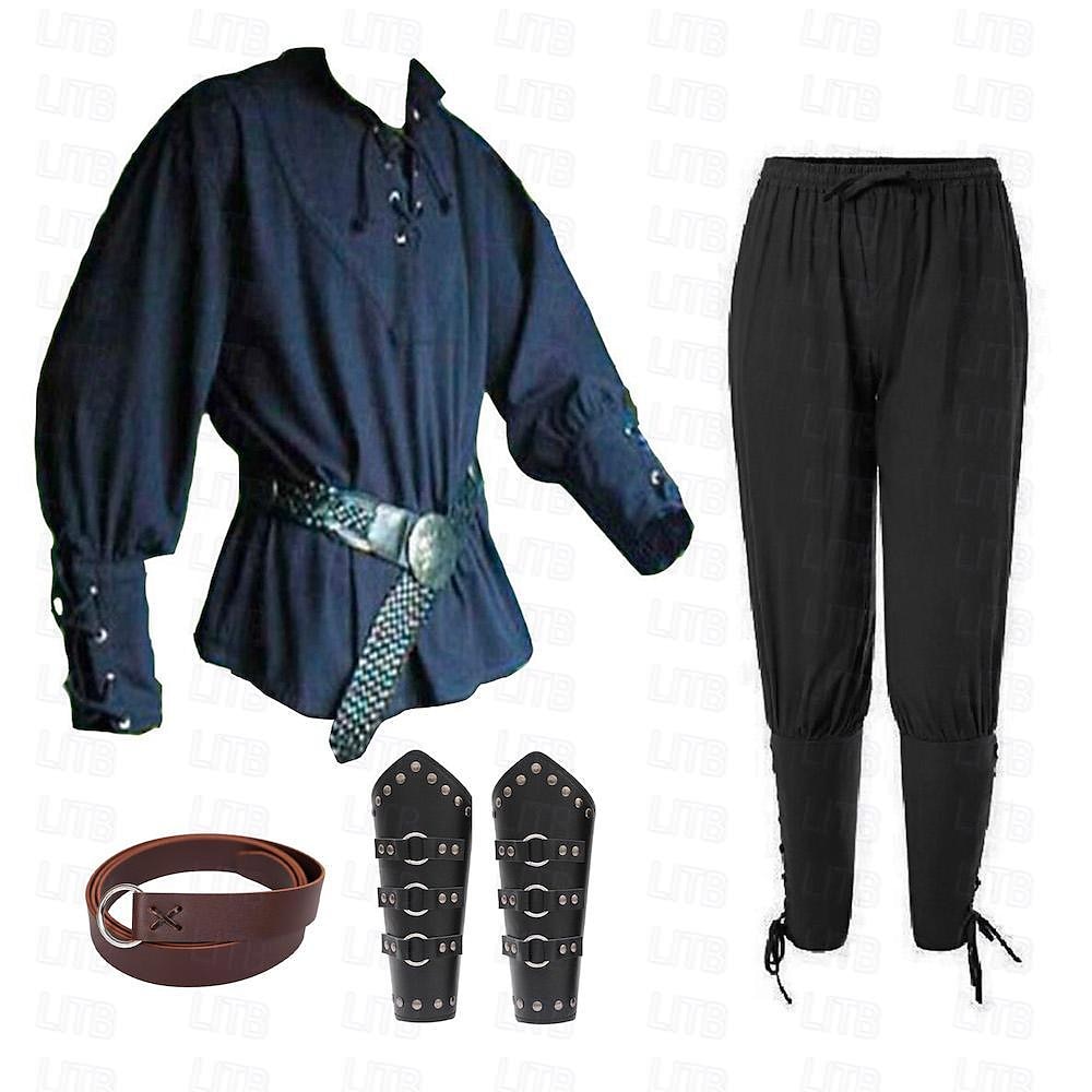 Punk și gotic Medieval Renascentist Bluză / Cămașă Costum Cosplay Curea în Talie Războinic Cavaler Viching Cordon Mată Bărbați Celtic Pirat Halloween Mascaradă Performanță Scenă Târgul Renașterii 2025 - zł152.99 –P2