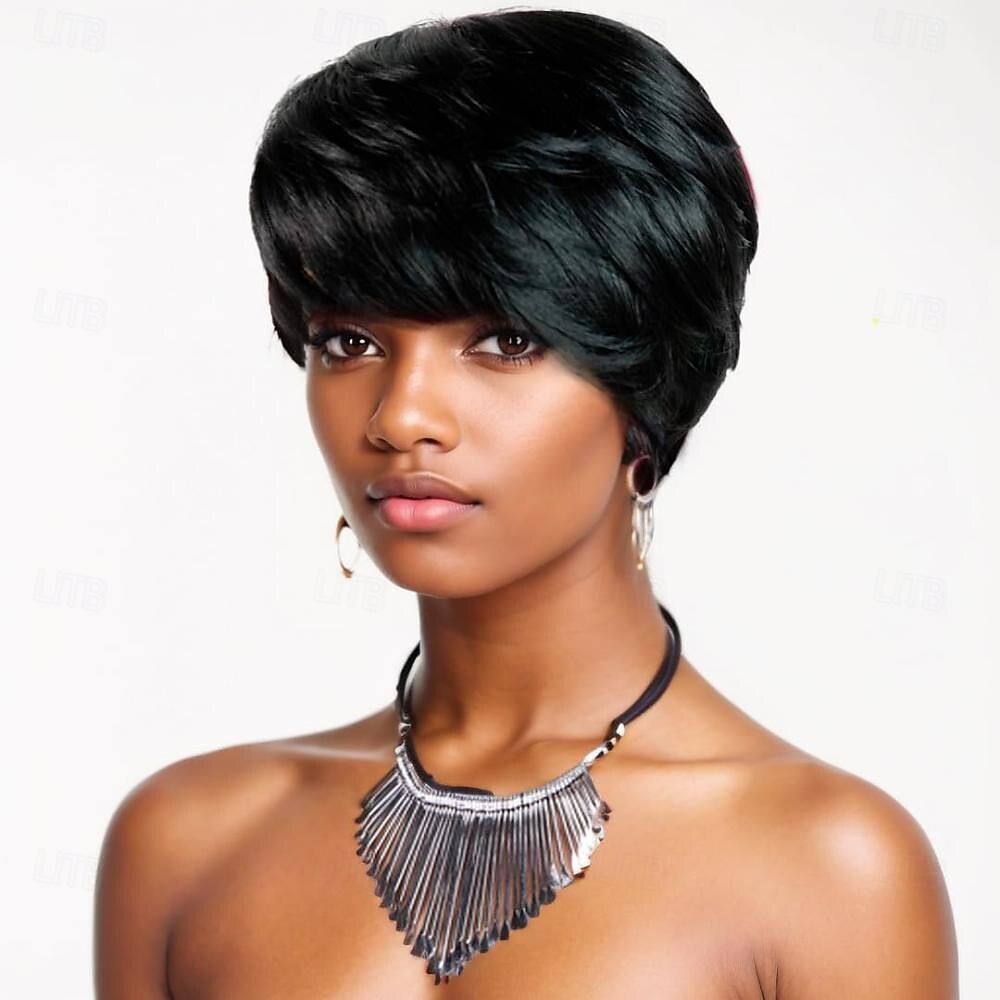 Short Bob Wigs for Black Women Human Hair Wig Ombre Pixie Cut Wig with Bangs Layered Wig Full None Lace Machine Made Wig 2025 - $50.99 –P4