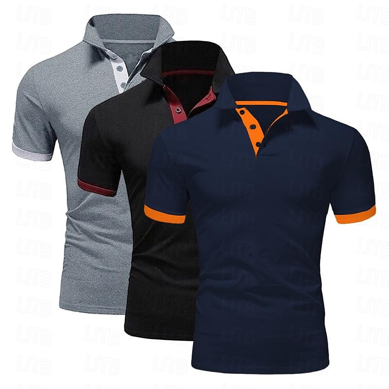 Férfi POLO trikó Golfing Hétköznapi Sport Hajtóka Rövid ujjú Divat Alap Tömör szín Kollázs 3 db Nyár Normál Szürke+Fekete+Navy Blue Kék+bor+tengerészkék Szürke+narancs+bor Bor+Fehér+Navy Blue POLO 2025 - $25.99 –P2