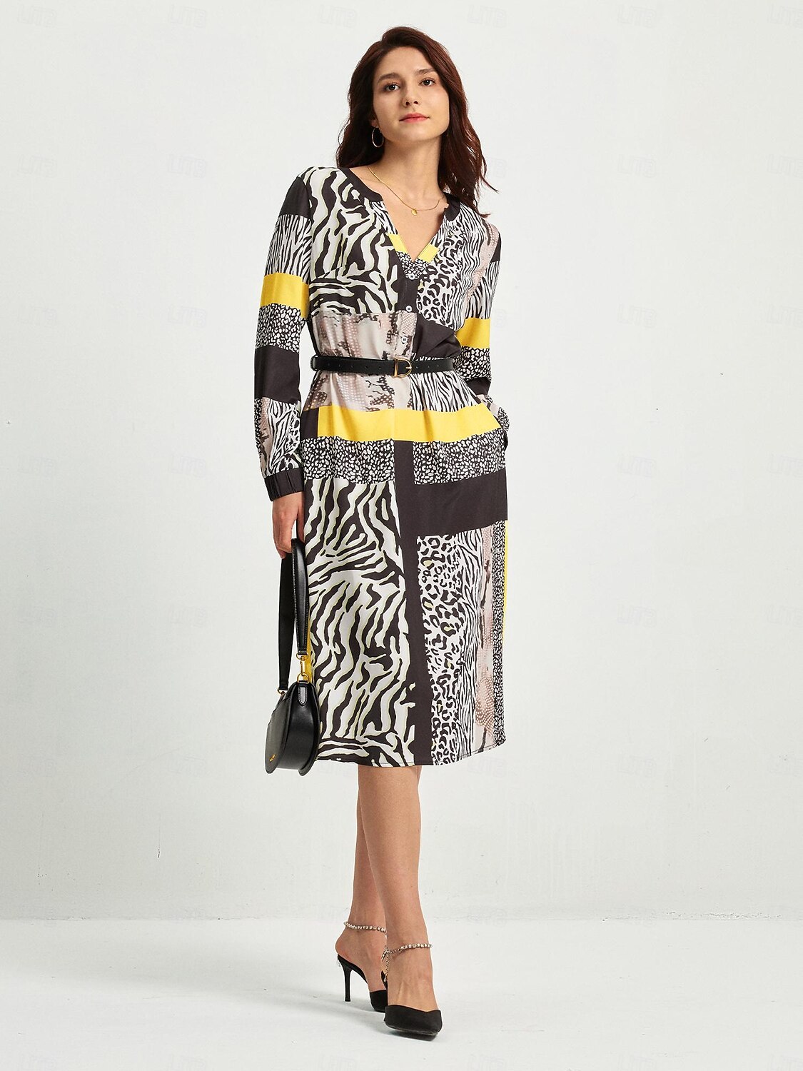 Satin Casual Leopard Print V Neck Midi Dress 2025 - $57.99 –P3